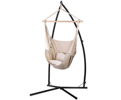 Outdoor Hammock Chair with Steel Stand Hanging Hammock with Pillow Cream