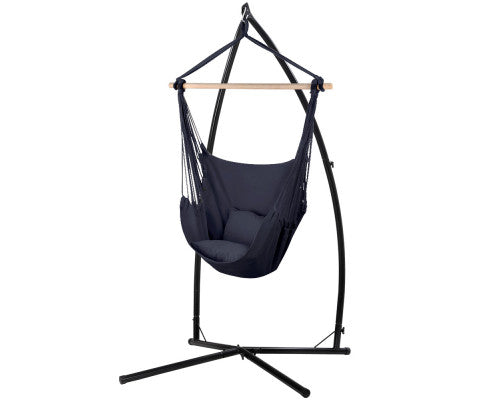 Outdoor Hammock Chair with Steel Stand Hanging Hammock with Pillow Cream