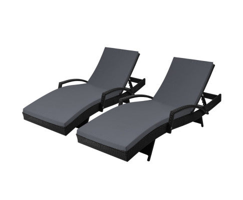 Set of 2 Outdoor Sun Lounge - Black