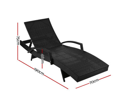 Set of 2 Outdoor Sun Lounge - Black