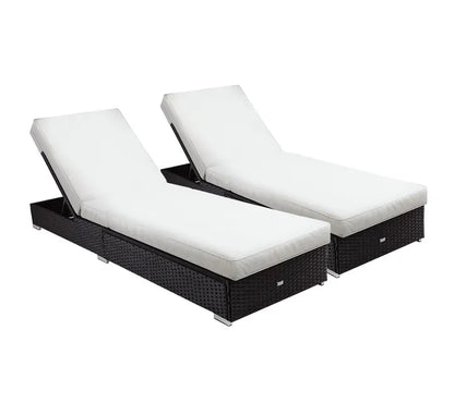 2pc Premium Outdoor Sun Lounge, Black with Light Cushions