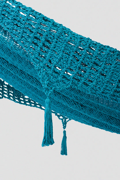 Teal Mexican tassel hammock