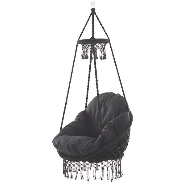 Deluxe Polyester Macrame Chair With Fringe White