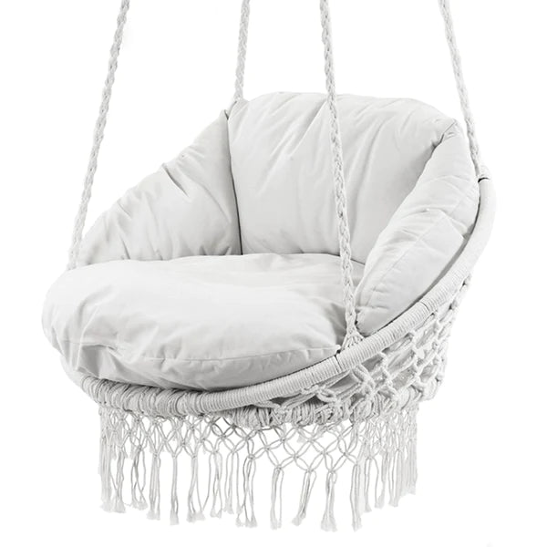 Deluxe Polyester Macrame Chair With Fringe White