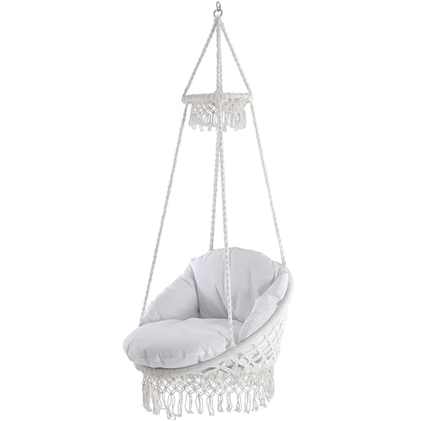 Deluxe Polyester Macrame Chair With Fringe White