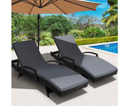 Set of 2 Outdoor Sun Lounge - Black