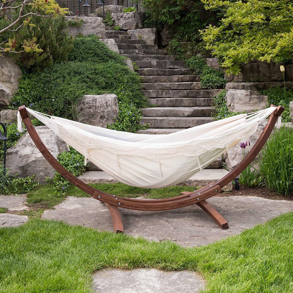 Double Cotton Hammock with Solid Pine Stand 260cm