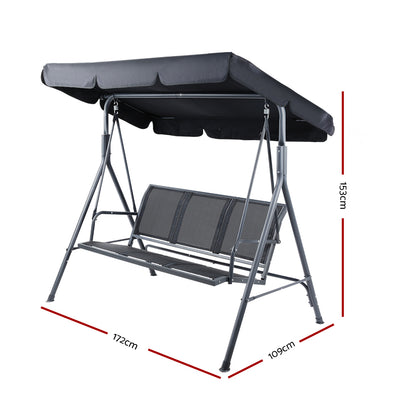 Gardeon 3 Seater Canopy Swing Seat - Black