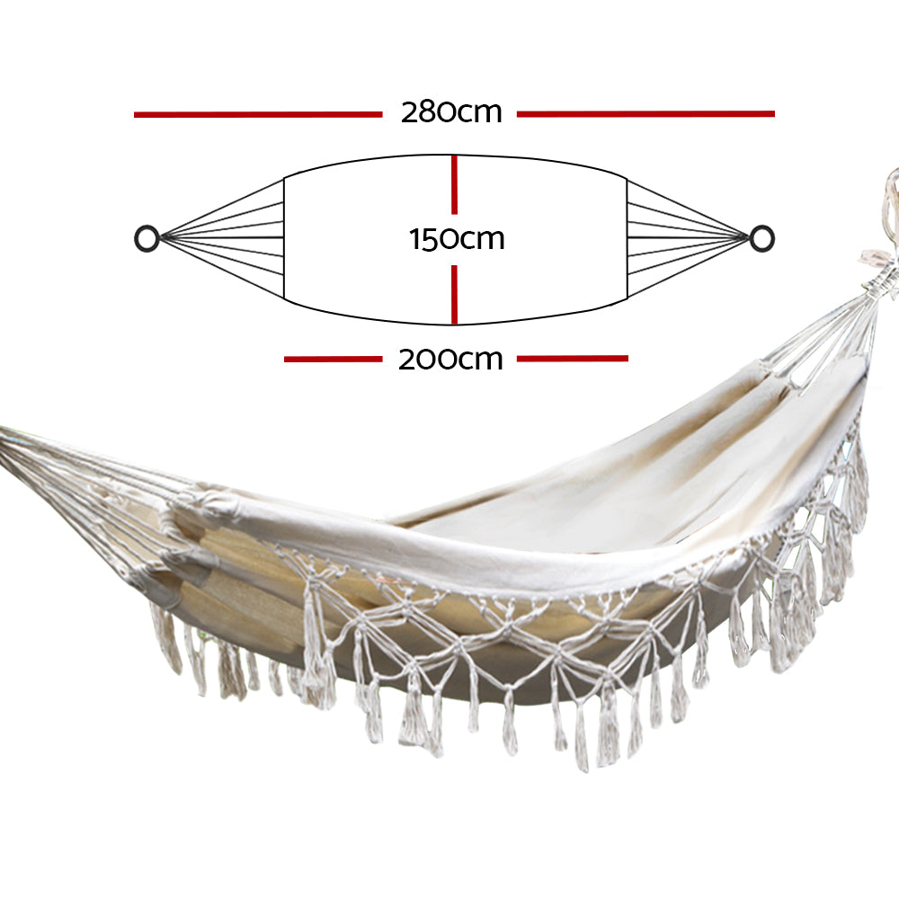 Hanging Tassel Hammock Swing Bed in Cream