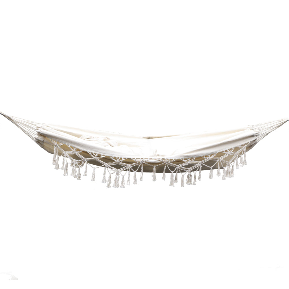 Hanging Tassel Hammock Swing Bed in Cream