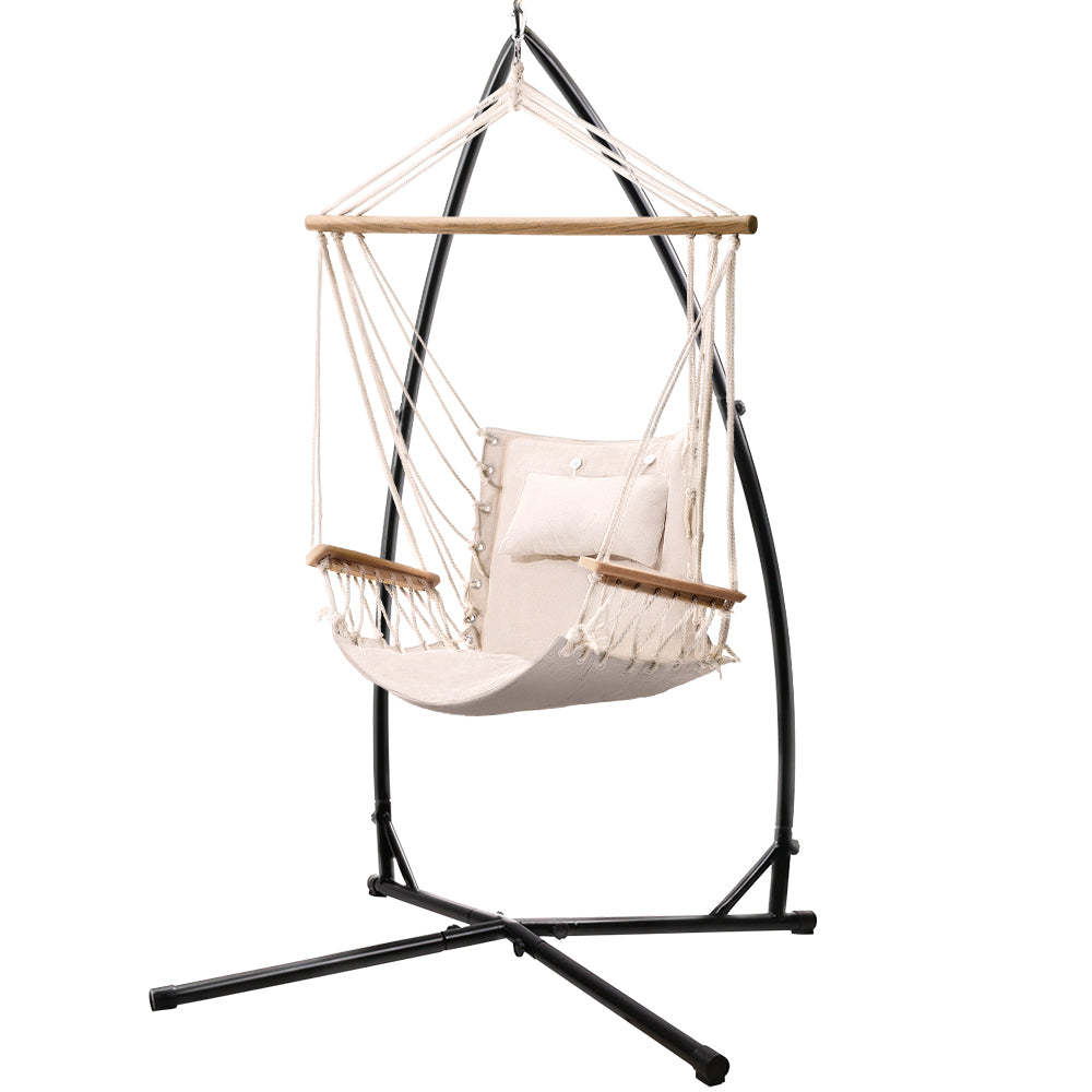 Gardeon Outdoor Hammock Chair with Steel Stand Hanging Hammock Beach Cream