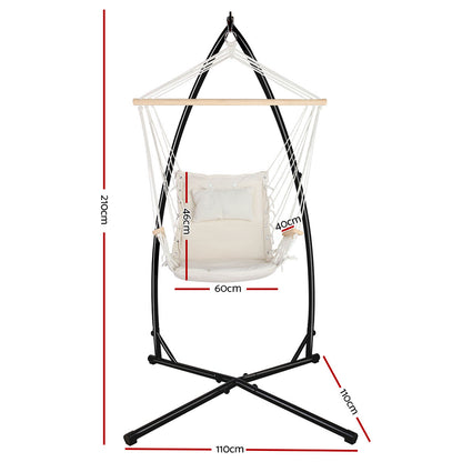 Outdoor Hammock Chair with Steel Stand and Arm Rests - Cream