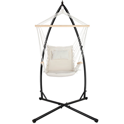 Outdoor Hammock Chair with Steel Stand and Arm Rests - Cream