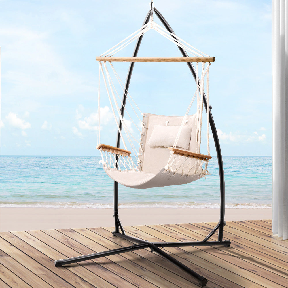 Outdoor Hammock Chair with Steel Stand and Arm Rests - Cream