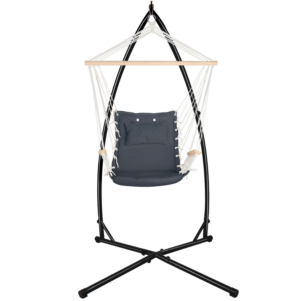 Outdoor Hammock Chair with Steel Stand and Arm Rests - Beach Grey