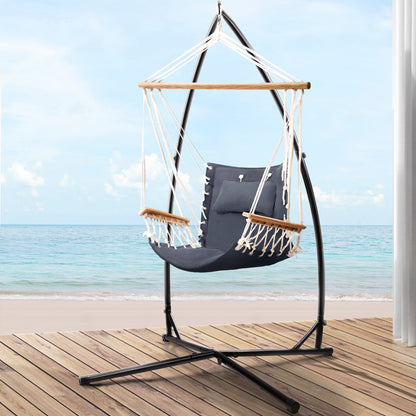 Outdoor Hammock Chair with Steel Stand and Arm Rests - Beach Grey