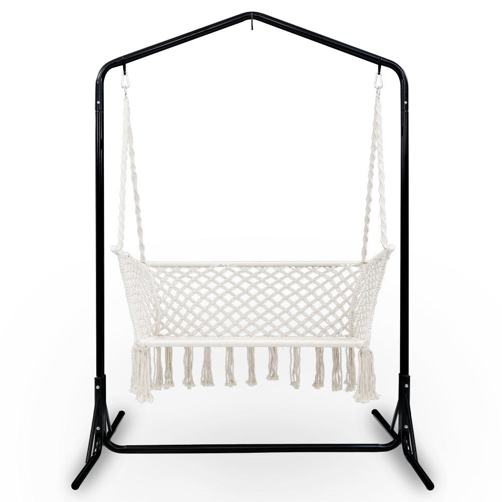 Double Swing Hammock Chair with Stand - Macrame Natural