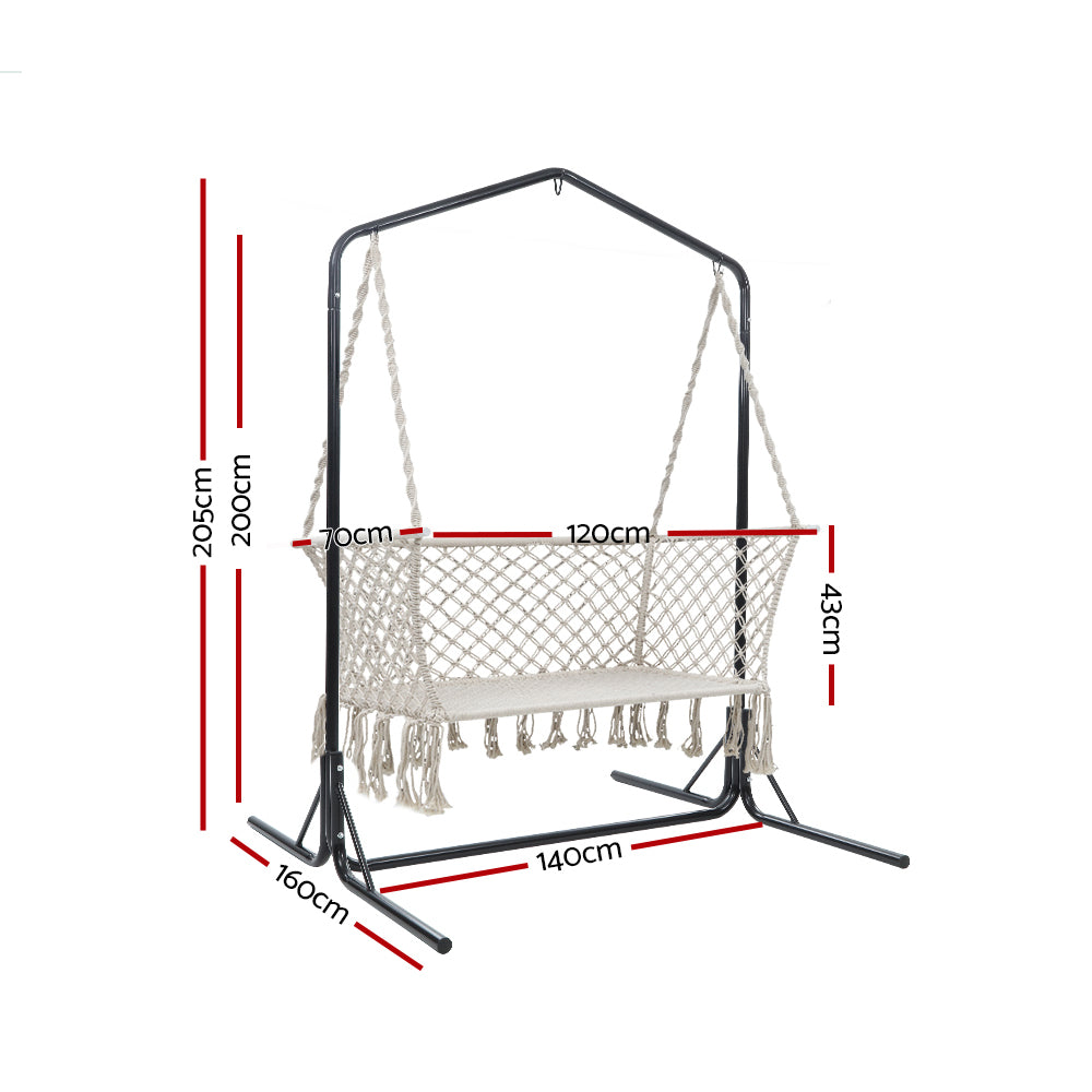 Double Swing Hammock Chair with Stand - Macrame Natural