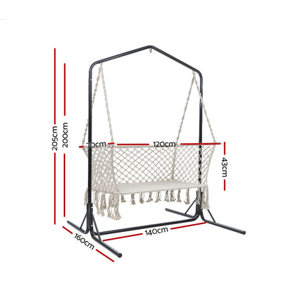 Double Swing Hammock Chair with Stand - Macrame Natural