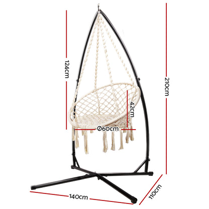 Outdoor Hammock Chair with Steel Stand Cotton Macrame 124CM - Cream