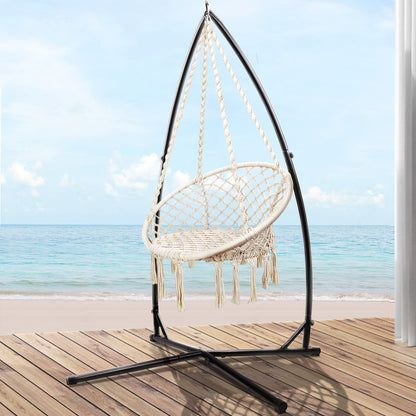 Outdoor Hammock Chair with Steel Stand Cotton Macrame 124CM - Cream