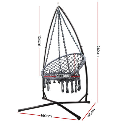 Outdoor Hammock Chair with Steel Stand Cotton Macrame 124CM - Grey