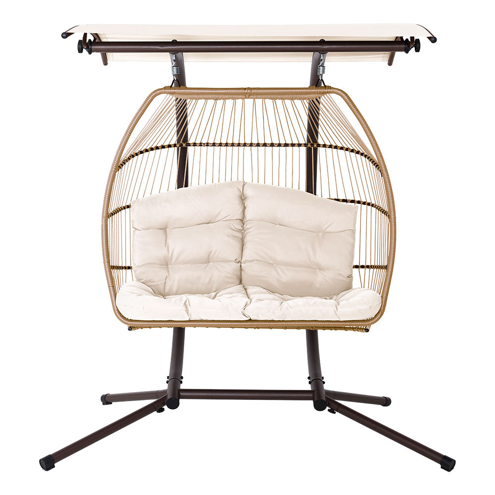 Double Hanging Pod Chair Rattan Wicker Latte