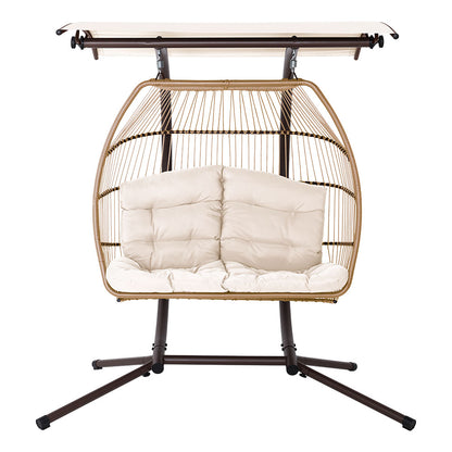 Double Hanging Pod Chair Rattan Wicker Latte