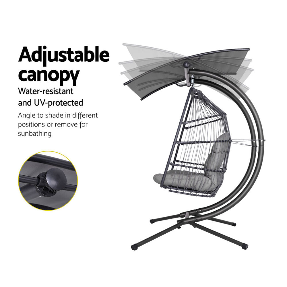 Double Hanging Pod Chair Rattan Wicker Grey