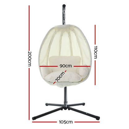 Swinging Egg Hanging Pod Chairs with Stand - Cream