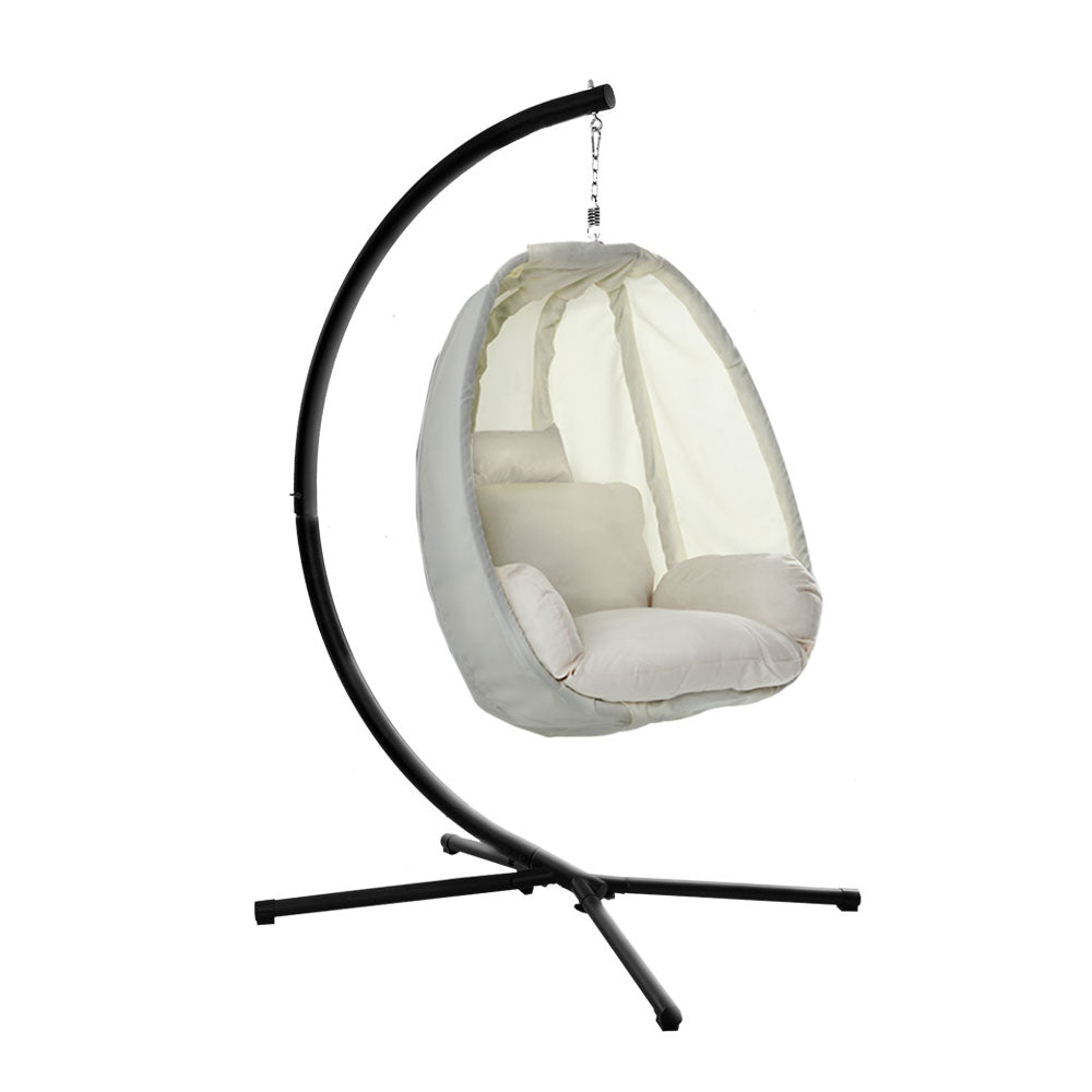 Swinging Egg Hanging Pod Chairs with Stand - Cream