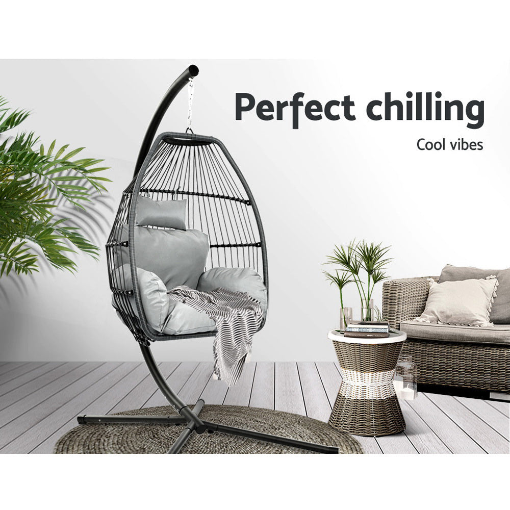 Hanging Pod Chair on Stand Wicker - Grey