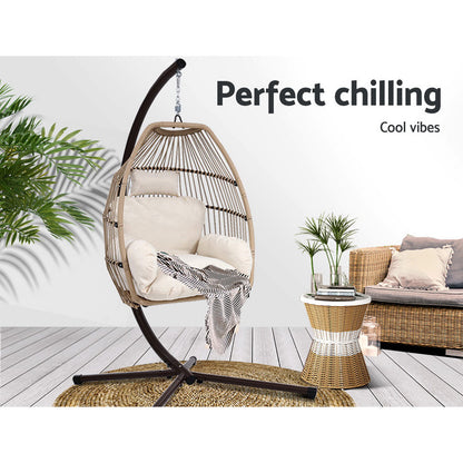 Hanging Pod Chair on Stand Wicker - Latte