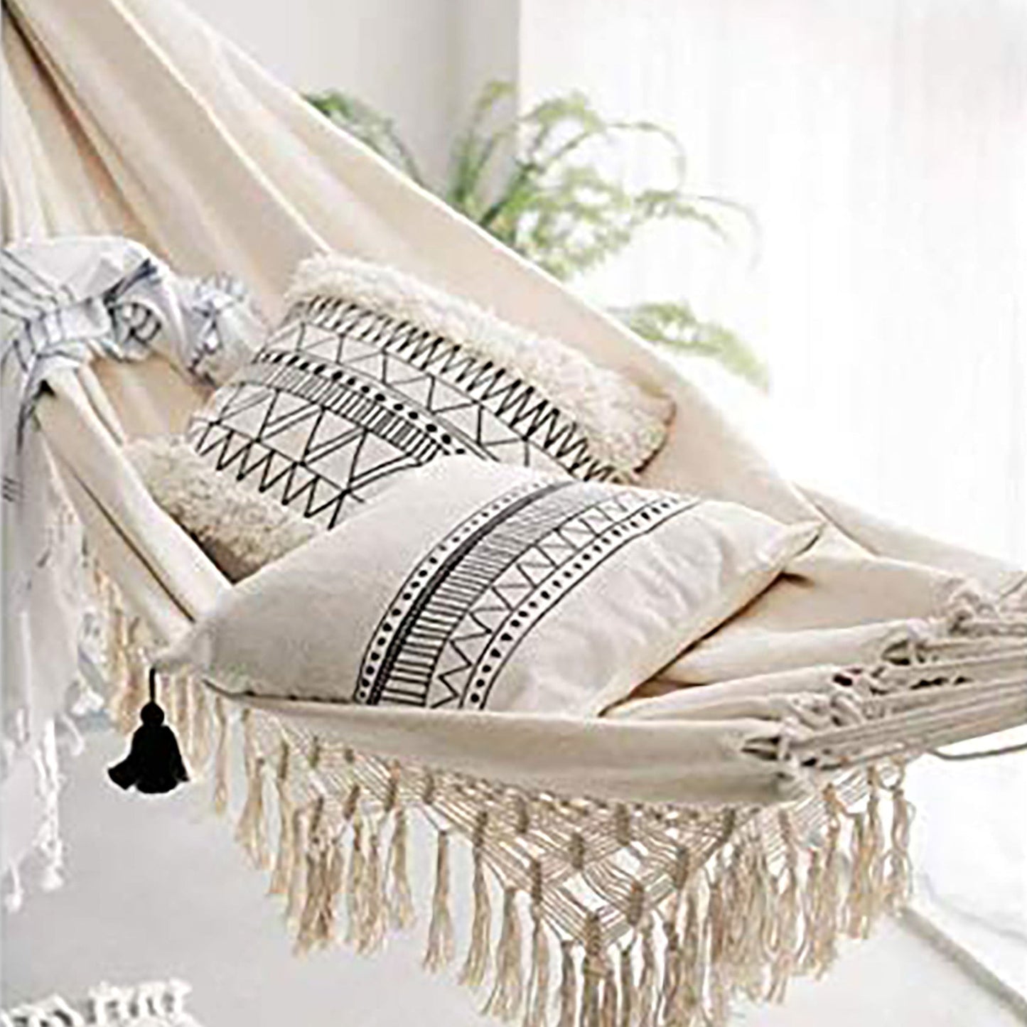 Boho Canvas Macrame Hammock-Natural