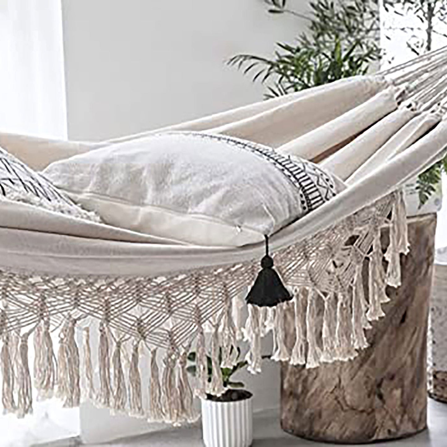 Boho Canvas Macrame Hammock-Natural