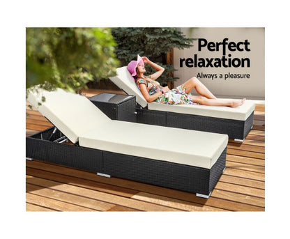 Outdoor Sun Lounge Wicker Day Bed - Grey Black